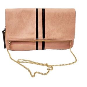 Glitzy NWT Pink Crossbody Bag Purse Black Stripe with Gold Chain
